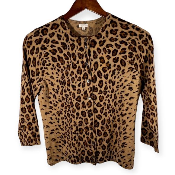 J.Crew Factory Wool Leopard Print Crop Cardigan Button Front Small 3/4 Sleeve - Picture 3 of 10